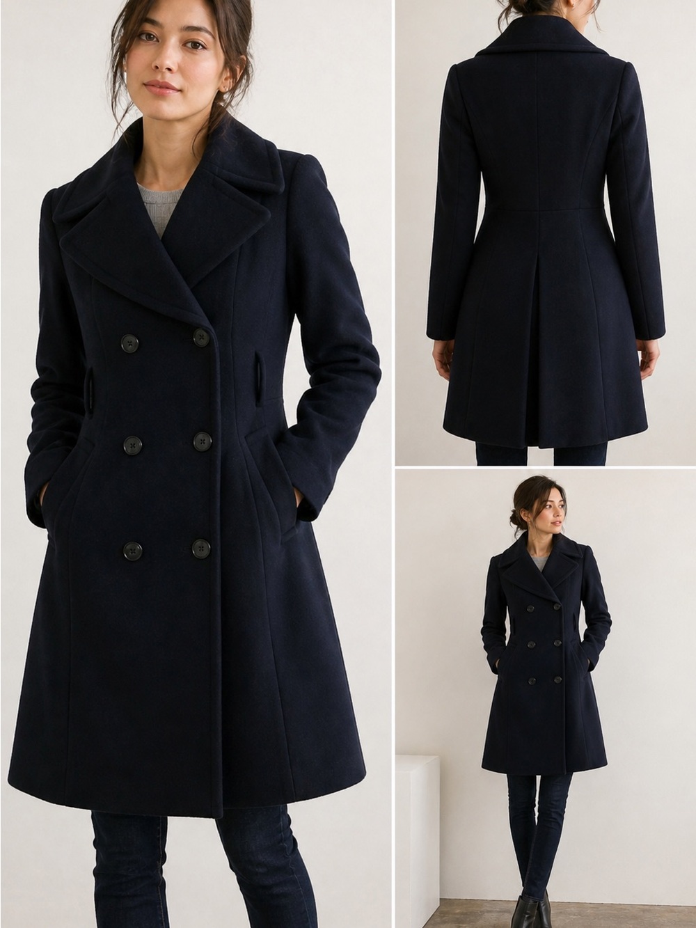 Banana Republic Mario Bellucci Wool Double-Breasted Navy Coat XXS